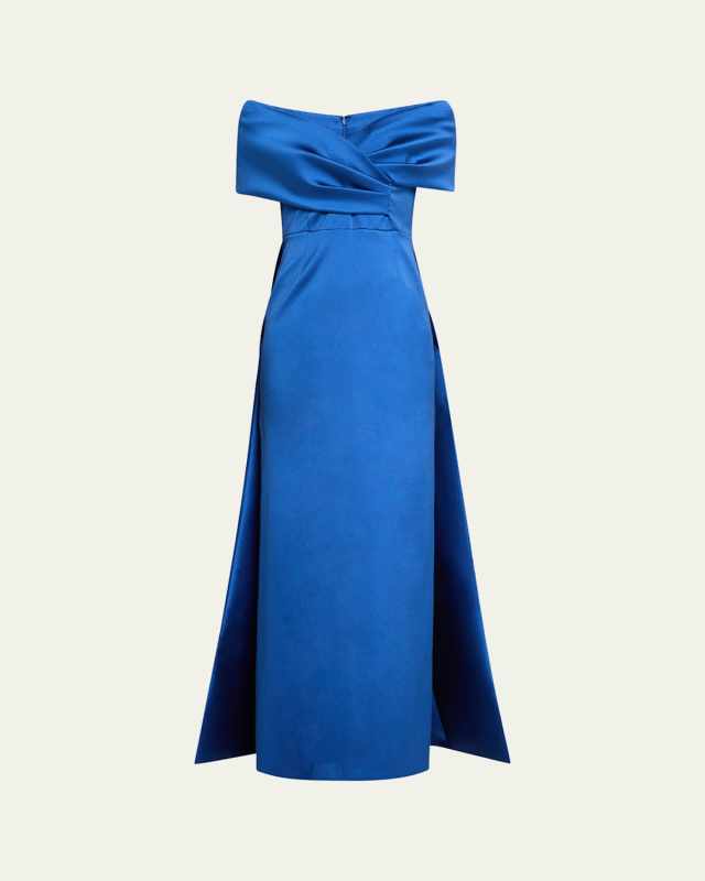 Off-Shoulder Gazar Cape Gown